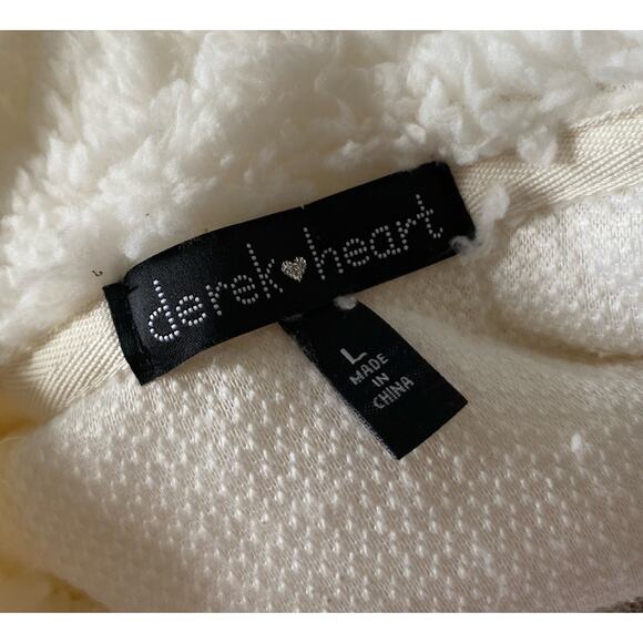 DEREK HEART Womens Size Junior Large Off White Plush Fleece Half Zip Jacket - Picture 7 of 7